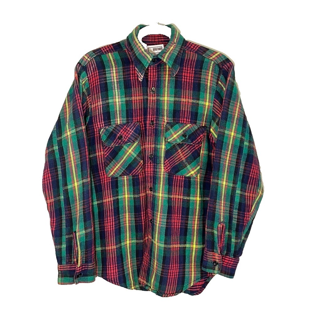 Retro Brother Flannel Plaid Button Up Shirt L Classic Outdoors Grunge Skater